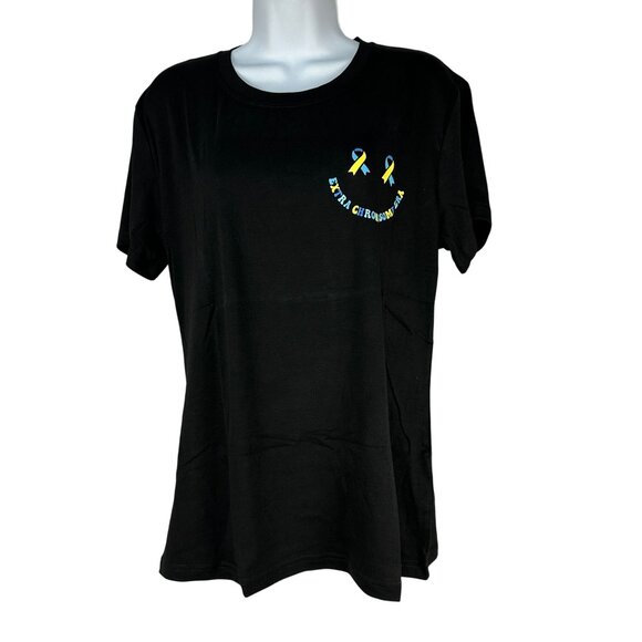 Extra Chromosome Era Black Ribbon T-Shirt For Women Size M Support Graphic Tee - Picture 2 of 11